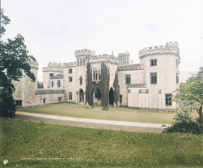 **View of Shanbally Castle from front elevation with porte-cochère - now in colour**