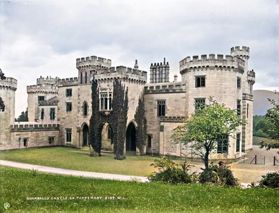 **View of Shanbally Castle from front elevation with porte-cochère - now in colour**